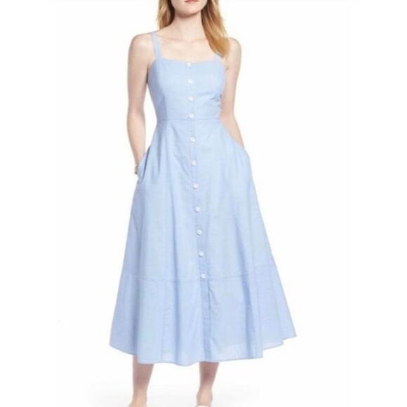 1901 blue button front tank midi dress vintage pinup - Picture 1 of 10